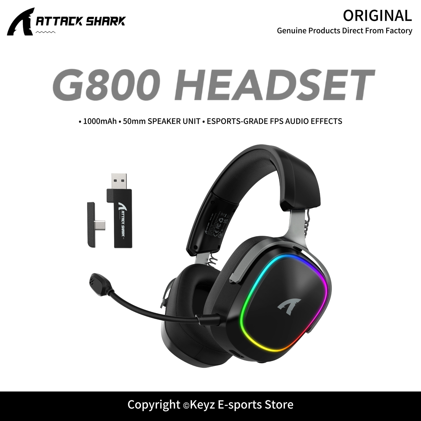 Gaming Headset Rgb - سماعة ألعاب لاسلكية ATTACK SHARK G800