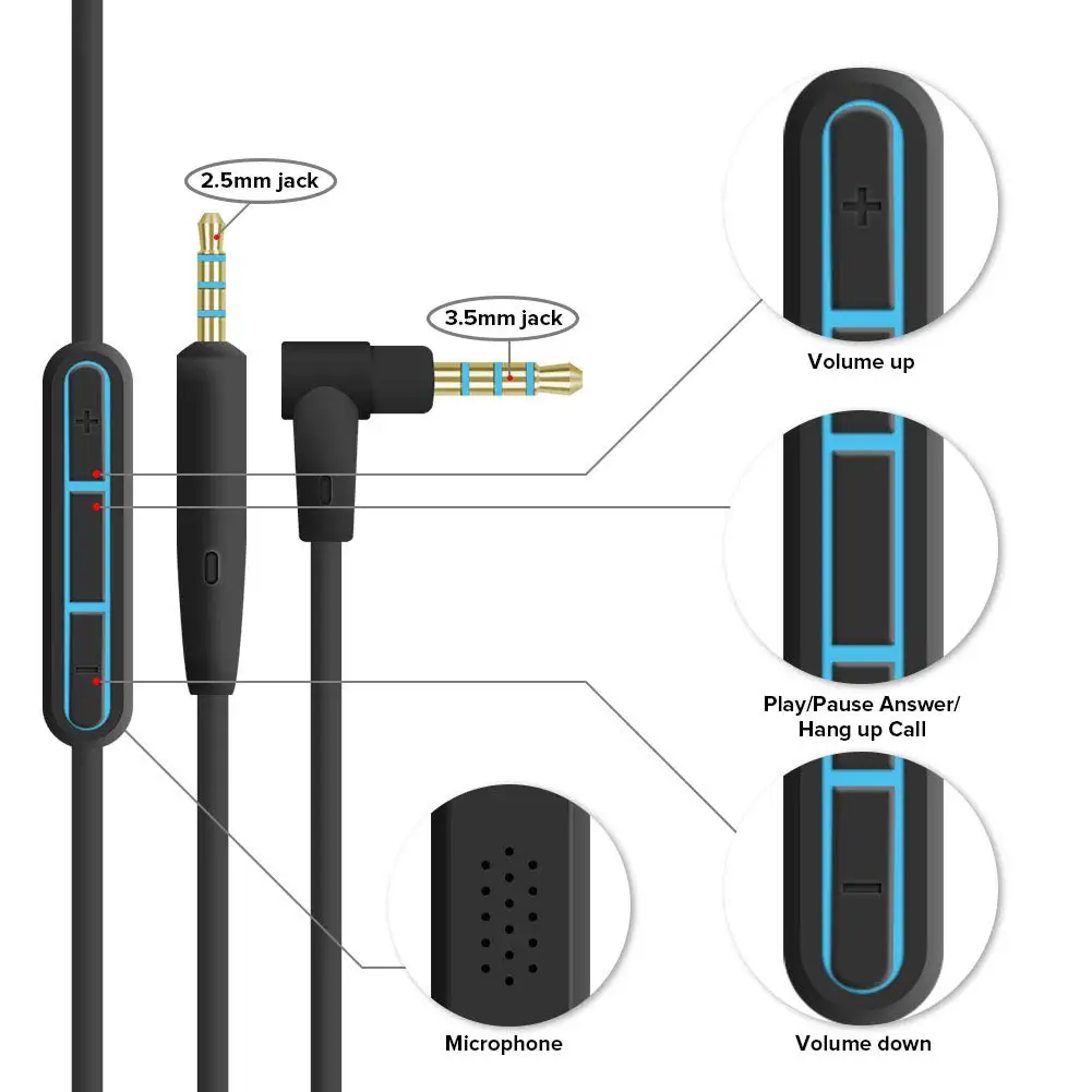 Wired Earphone Mic - كابل صوت 2.5 ملم إلى 3.5