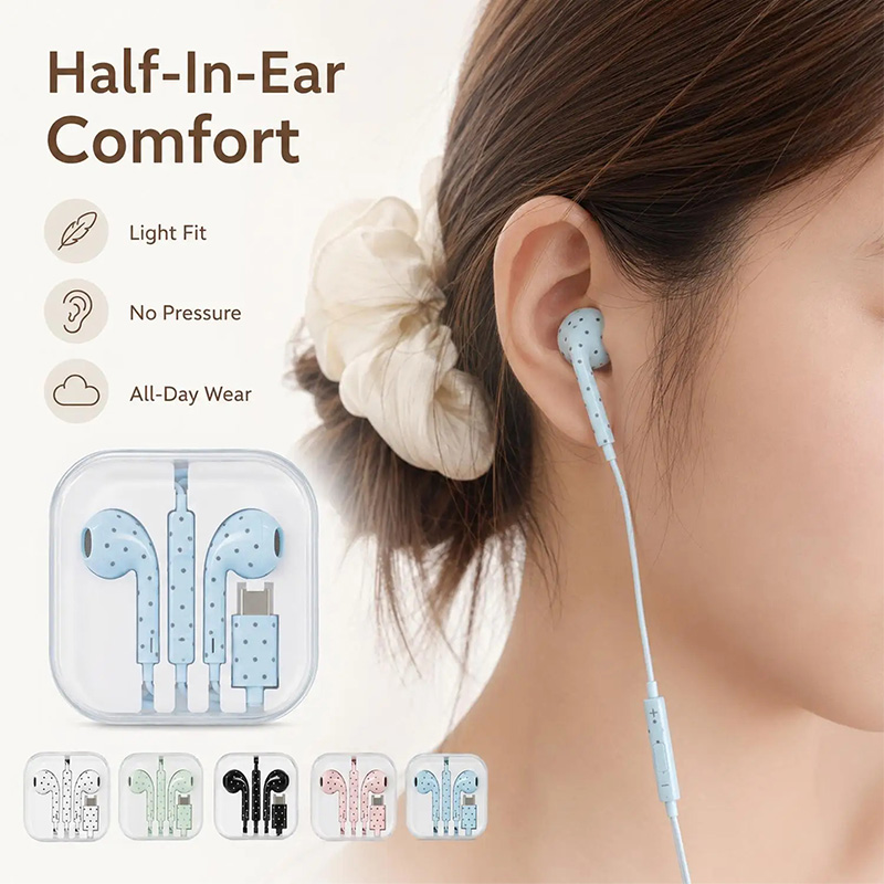 سماعات أذن لطيفة بنقاط البولكا - مراجعة Wired Earphone Mic وسعره